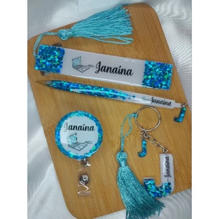 Kit com 4 peças personalizável em resina epóxi
