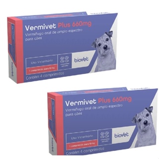 kit combo 2X Vermífugo Vermivet Plus 660mg Com 4 Comprimidos cada cx Para Cães