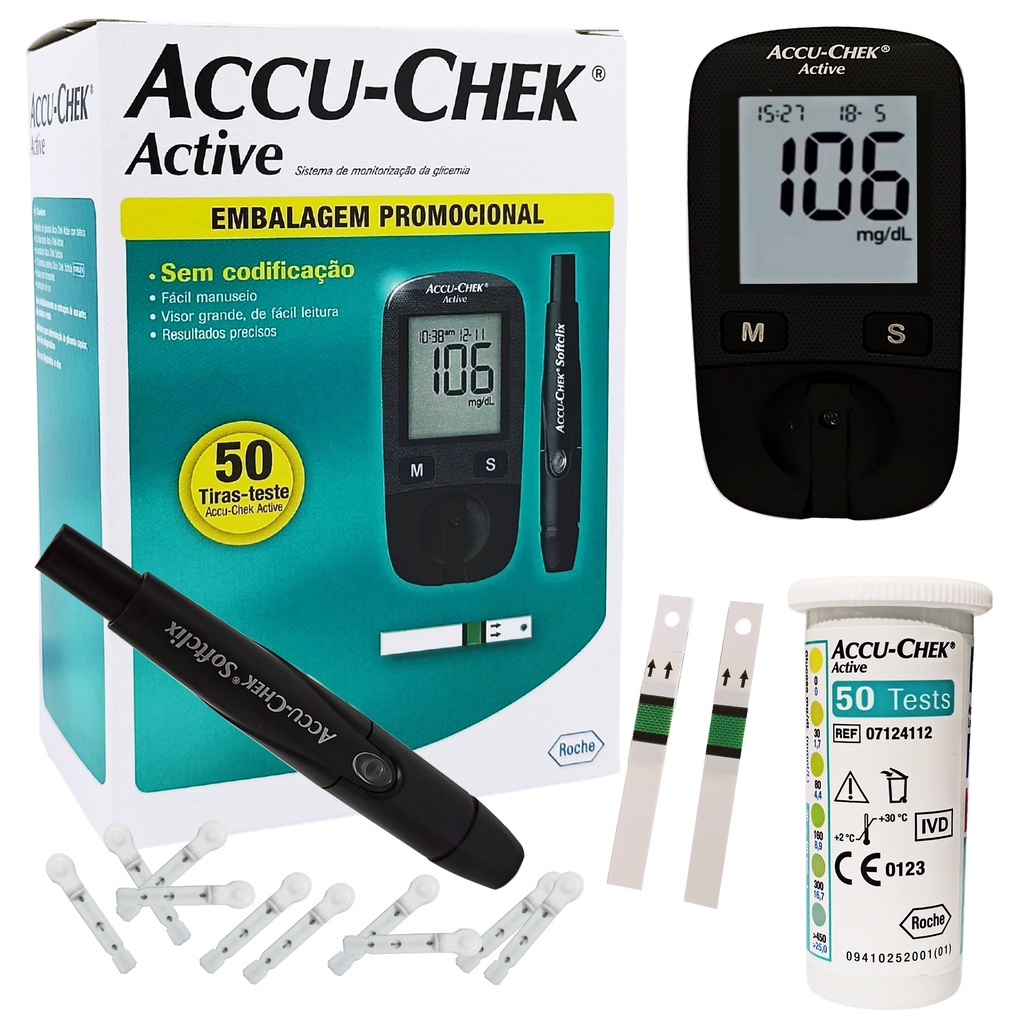 Kit Monitor Accu-chek Active Controle De Glicemia - Roche | Shopee Brasil