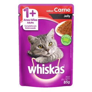 Ração Úmida Whiskas Sachê Gatos Adultos Carne Jelly 85g