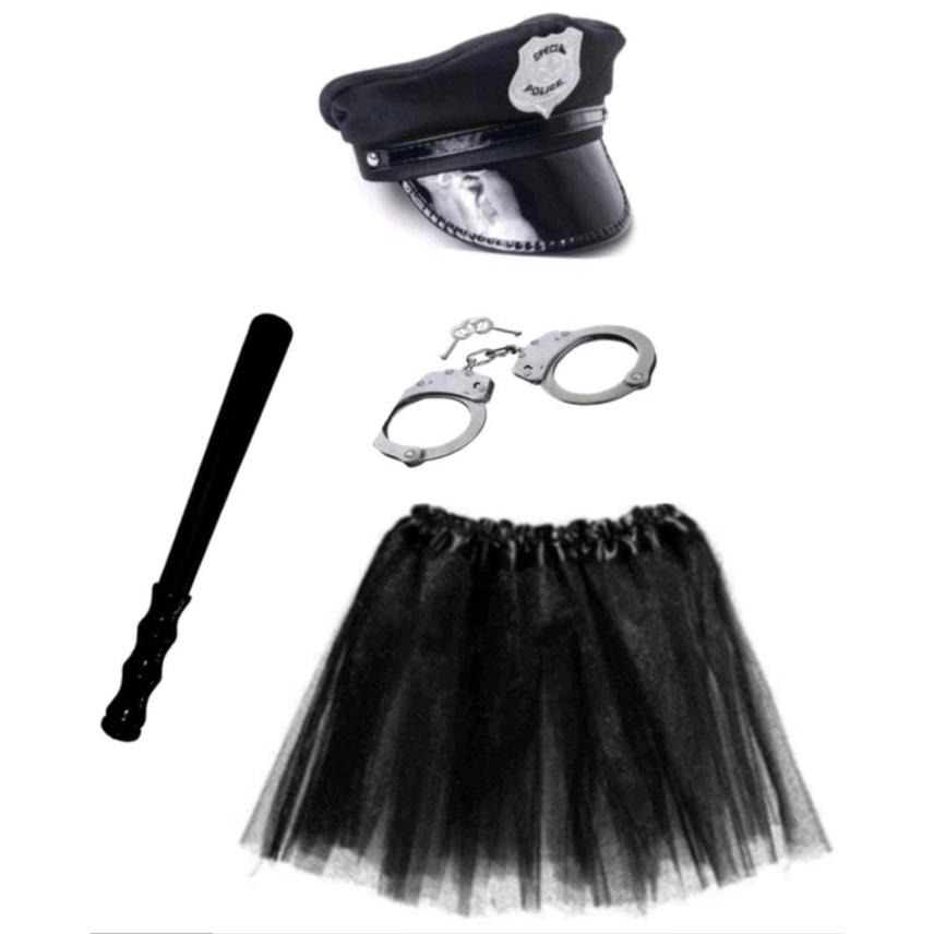 Kit Fantasia Policial Chapeu Saia Algema Cassetete Shopee Brasil