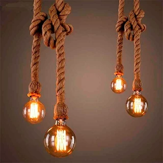 Kit 2 Luminaria Pendente Corda Retro 1Metro Bivolt + Lâmpada G80 Carbono 110v ou 220v ENVIO IMEDIATO