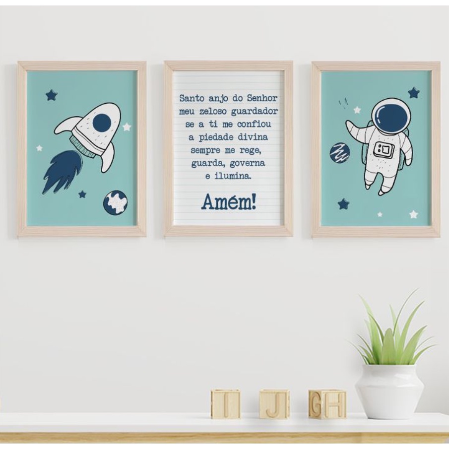 Quadros para quarto de bebê astronauta e Oração Santo Anjo