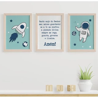 Quadros para quarto de bebê astronauta e Oração Santo Anjo