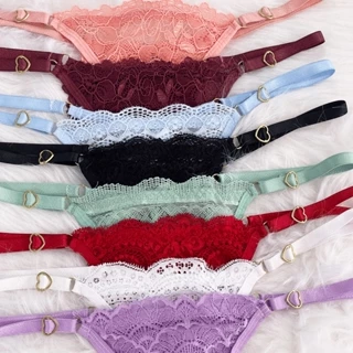 Kit 10 Calcinhas String Regulagem Coração Luxo Renda Fio Dental Sexy Lingerie Feminina Moda Intima