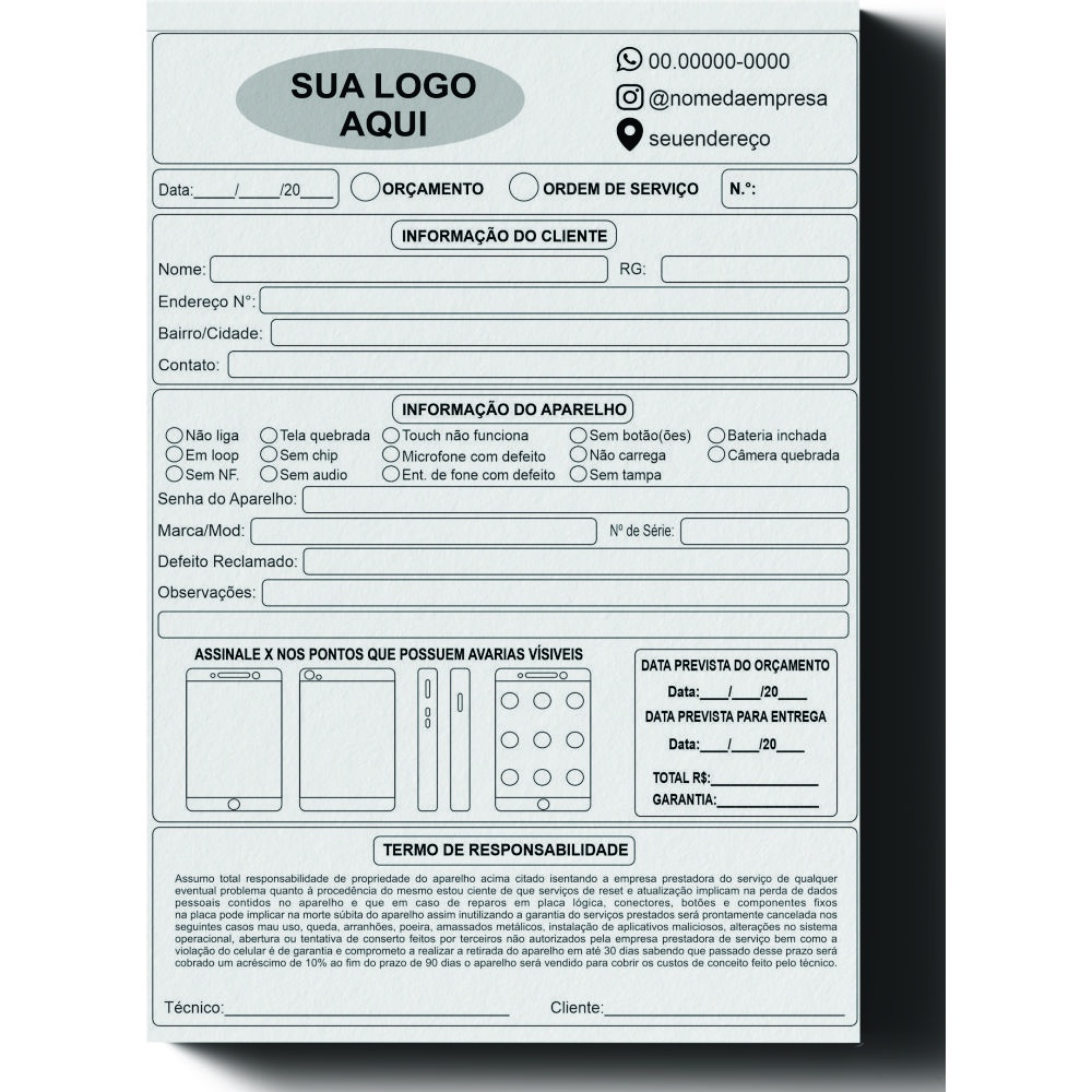 Bloco Ordem De Serviço Talão De Pedido Personalizado A5 Assistência Técnica De 6233