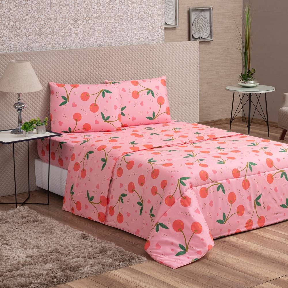 Jogo de Cama Casal Padrão 03 Peças Estampado 100% Poliéster (Lençol + Par de Fronha)