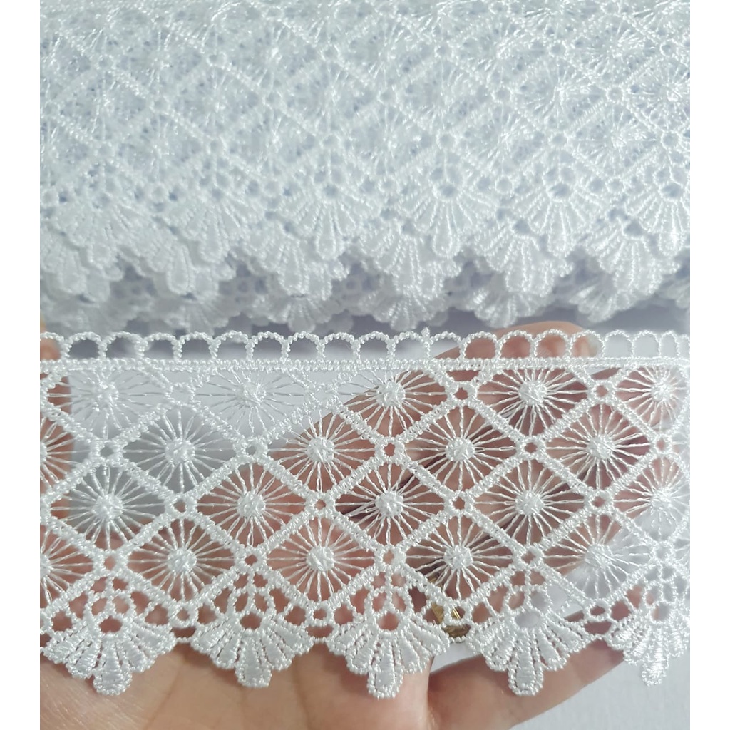 Renda Guipir YL38 Com 7cm De Largura Branca Por Metro | Shopee Brasil