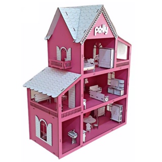 Casinha De Boneca Grande 60cm De Madeira mdf + Kit Mini Moveis 30 peças :  : Brinquedos e Jogos