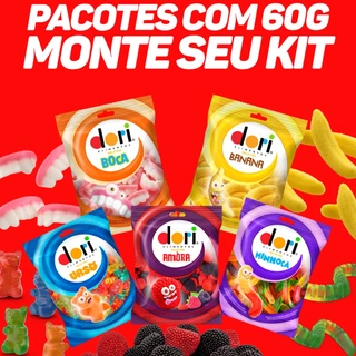 Bala De Gelatina Variedades De Sabores Dori - Doce 60g - Amora, Banana, Boca Sabor de Banana, Minhoca Sabor Framboesa e Morango e Urso Sabor de Banana