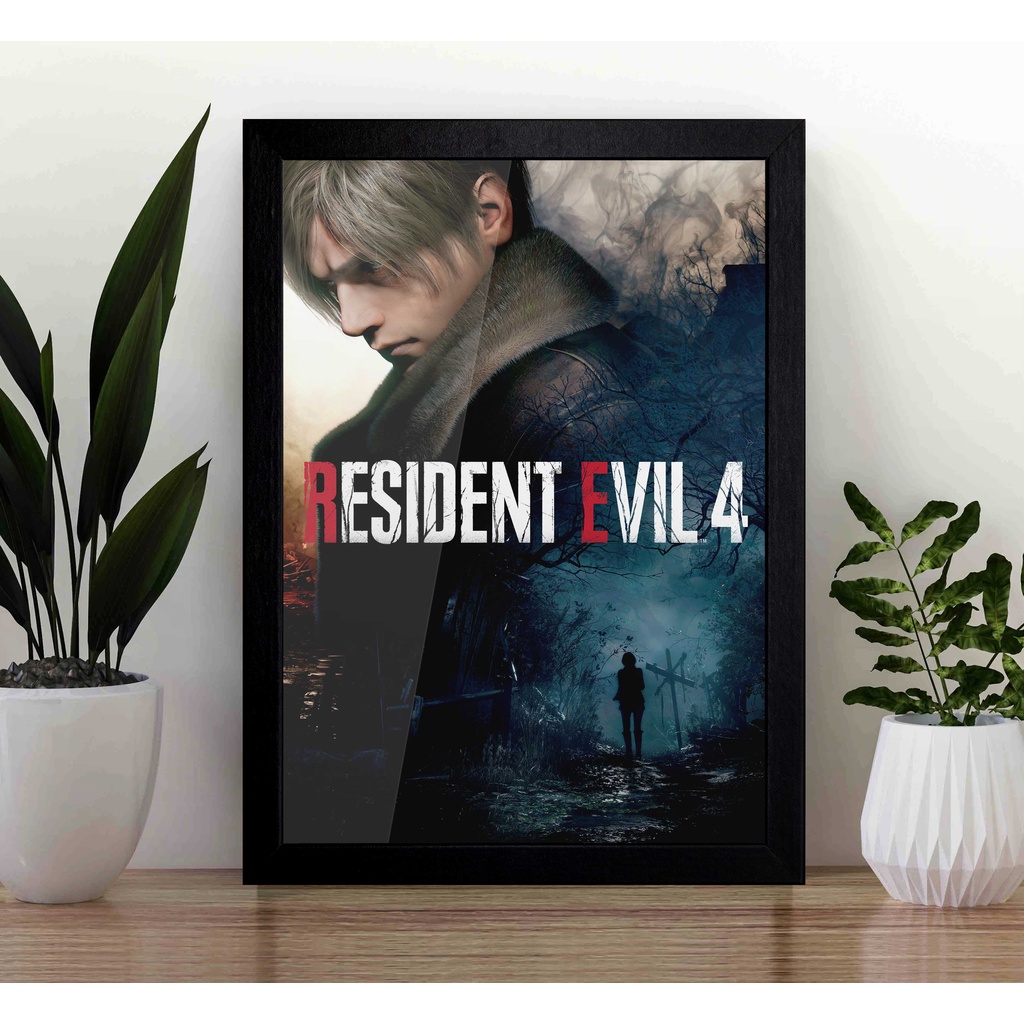 Quadro Resident Evil 4 Remake com moldura A3 e com Acrílico Na Frente