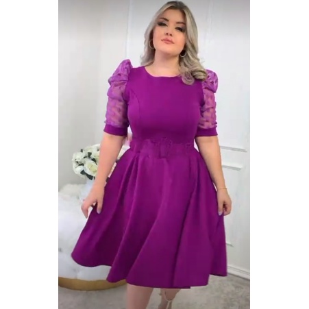 VESTIDO MANGA DE TULE MODA EVANGÉLICA PLUS SIZE ROXO FARDAMENTOS  EVANGÉLICOS - Corre Que Ta Baratinho