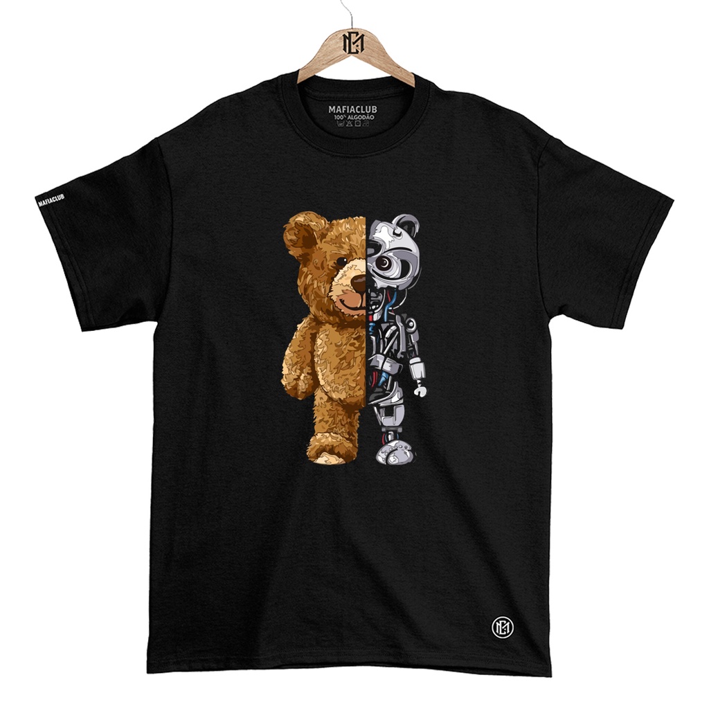 Camiseta Masculina Urso Streetwear 100% Algodão Manga Curta