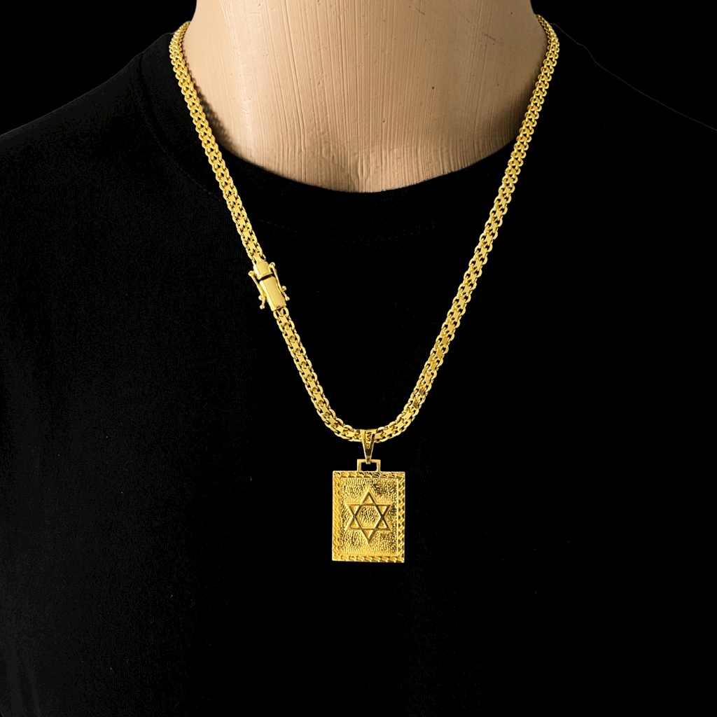 Cordão Cadeado Duplo 7mm PLAQUINHA ESTRELA DE DAVI - BANHO DE OURO 18K ...