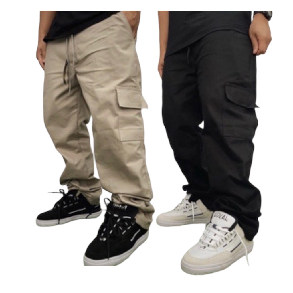 Kit 2 Calça Cargo Jeans Streetwear Sarja Larga Masculina Feminina Skate