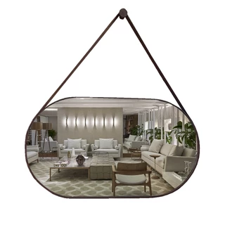 Espelho Oval Lavabo com Alça Horizontal Couro