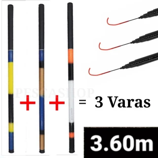 Kit 3 Varas Telescópicas Lisa / 3,60M - 40% Carbono - C.W 8-18lbs - Cmik