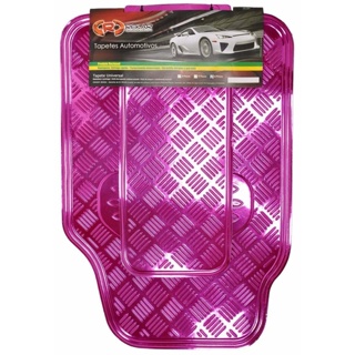 Tapete Automotivo Metalizado Rosa Carpete Para Carro Colorido Borracha Ecológica Impermeável Acessório Jogo Completo 5 Peças Todas As Marcas e Modelos Corsa Classic Cobalt Ônix Monza Cruze Focus Belina Corcel Verona Voyage Apollo Polo Jetta
