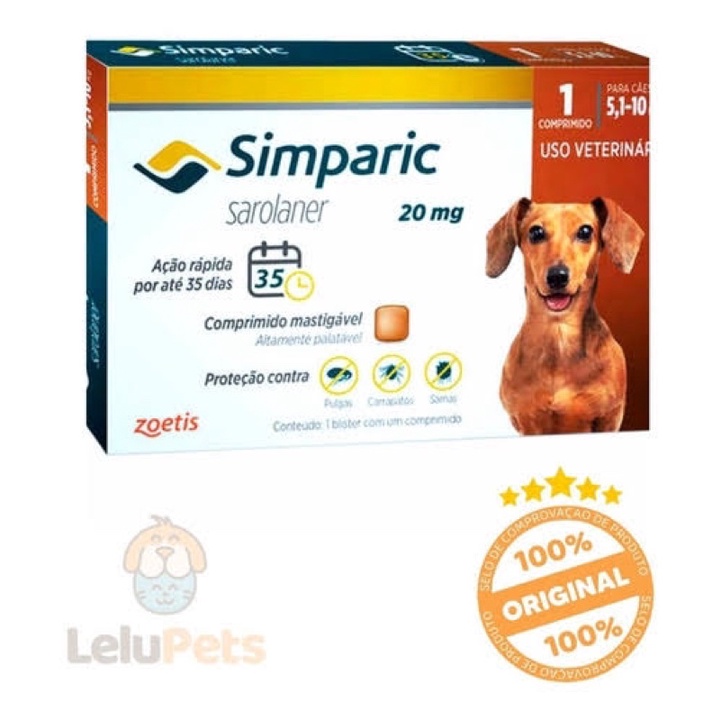 Remedio Antipulgas e Carrapatos Simparic 5 a 10 Comprimidos | Shopee Brasil