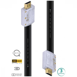 Cabo Hdmi 2.0 4K Ultra HD 3D Flat Com Conector Desmontavel 3 Metros