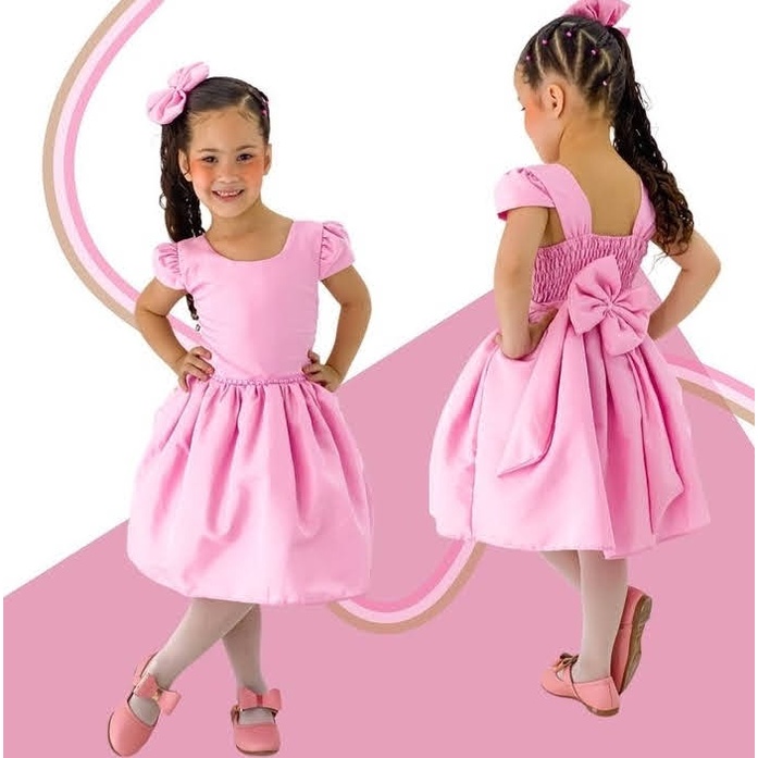 Vestido Infantil Luxo Liso Festa Rosa Vermelho Amarelo Azul Lilás Branco Preto Pink