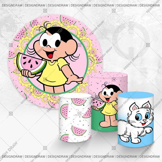 Painel e cilindros em tecido de evstir tema Magali Rosa | Shopee Brasil