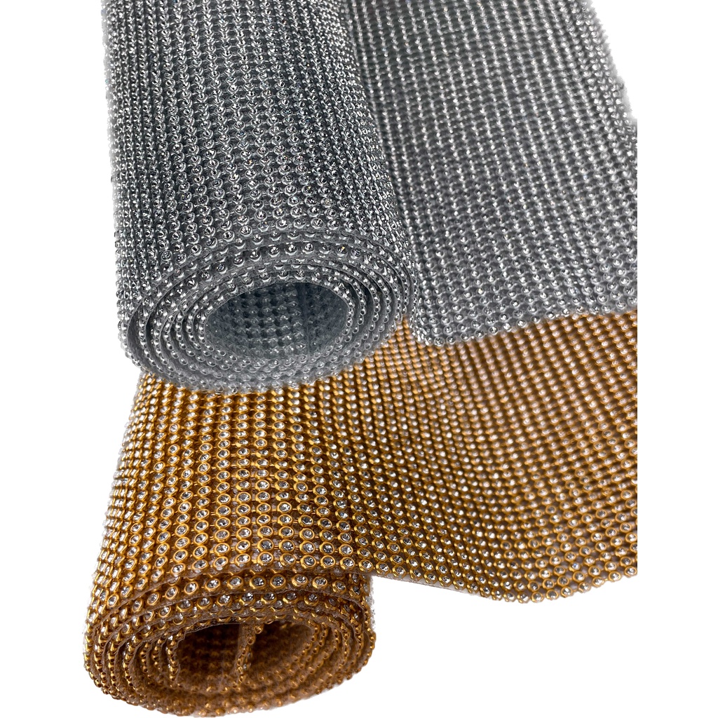 Manta de Strass Dourada ou Prata Termocolante para artesanato, roupa, sapato e chinelo