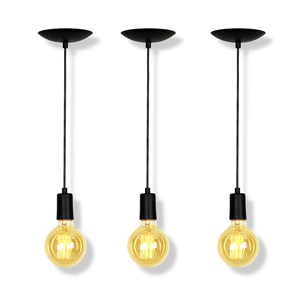 Kit 3 Pendente Lustre Retrô Fio Simples Soquete Liso E-27
