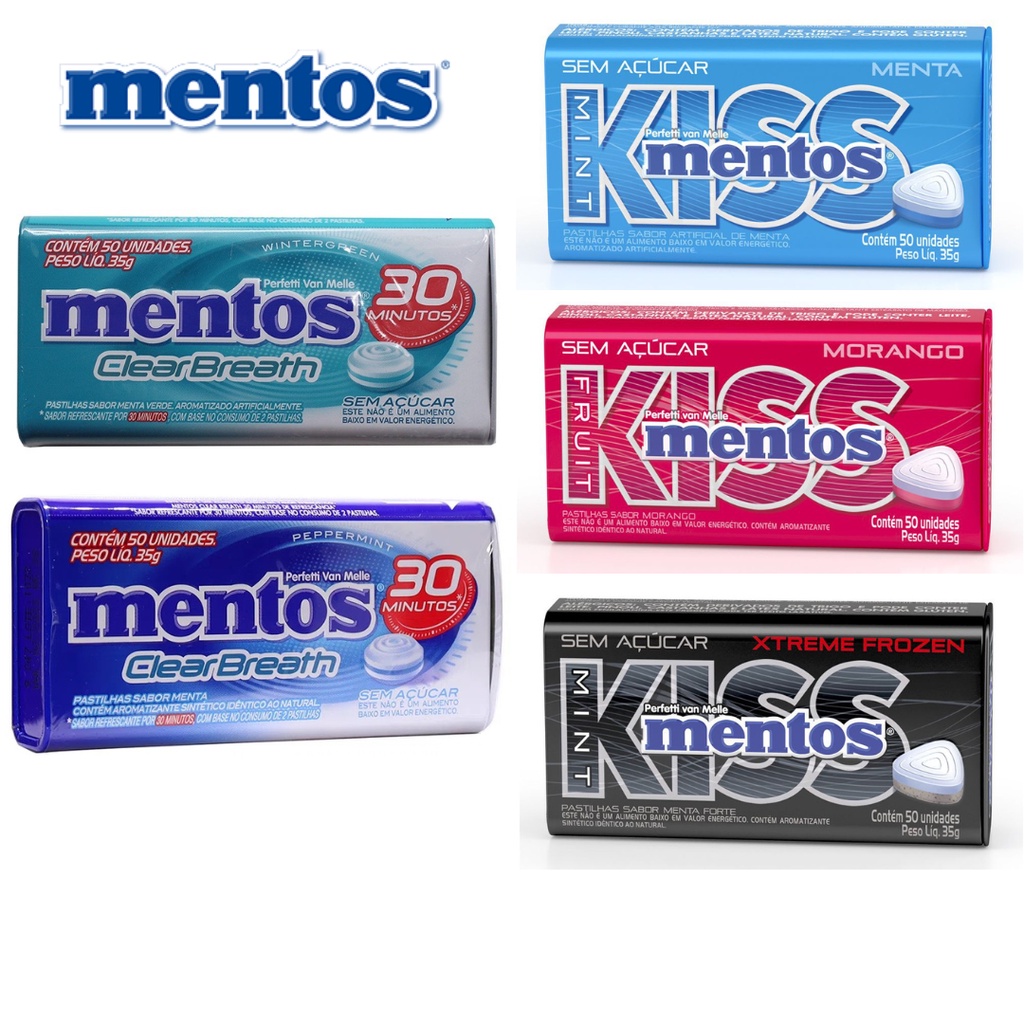 Bala Mentos Clear Breath Kiss 50 Pastilhas Sem Açúcar Lata 35g Shopee Brasil 8648