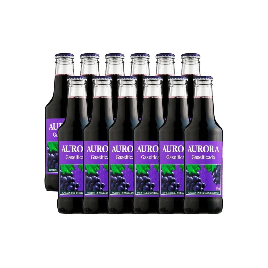 Kit 12 Suco Gaseificado Integral Uva com Gás Tinto Aurora Long Neck 275ml