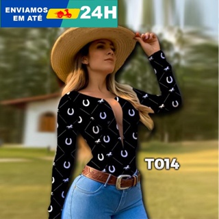 Body Feminino Manga Longa De Tule Country Ferraduras
