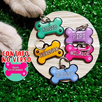 Plaquinha Pet Personalizado Frente e Verso Identificação para Cachorro Gato