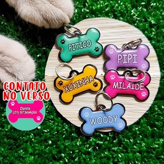 Plaquinha Pet Personalizado Frente e Verso Identificação para Cachorro Gato