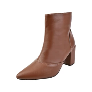 Sapato Bota da Moda Feminina Bico Fino Salto Grosso Zíper Tendência Outono/Inverno