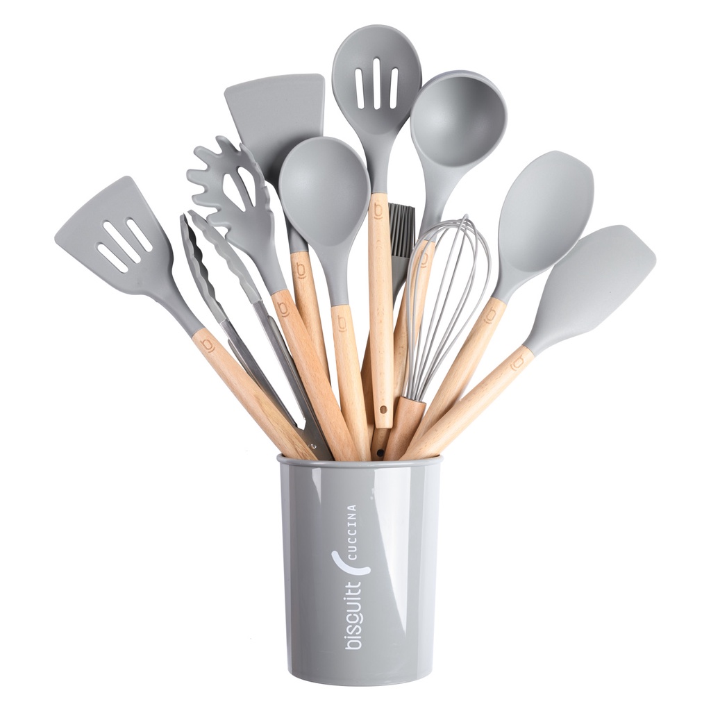 Kit De Utensílios Espatula Cozinha Silicone Biscuitt Cuccina Cinza