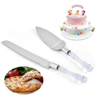Kit Conjunto Espátula e Faca Para Bolo Torta E Pães Talheres Tipo Cristal em Inox Cabo Acrílico