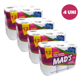 Kit 4 Pacotes Papel Higiênico Mads Suave 12 Rolos Revenda Barato