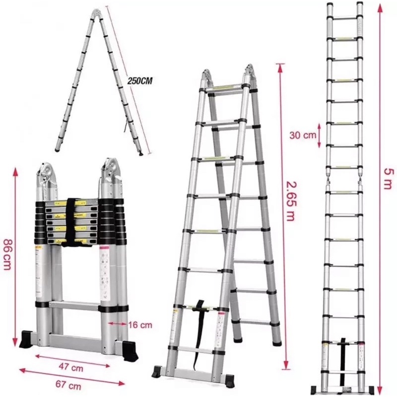 Escada Telescópica Alumínio 16 degraus 5metros multifuncional Knakasaki :  : Ferramentas e Materiais de Construção