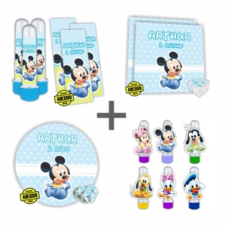 Kit 80 adesivos tags rótulos latinha caixinha tubete aplique Mickey Baby