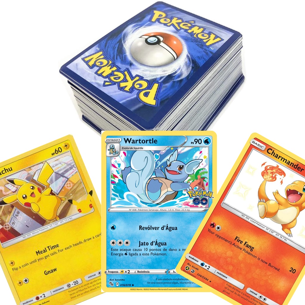 Lotes de 100, 50 ou 20 Cartas Pokemon Com Brilhante Original Copag