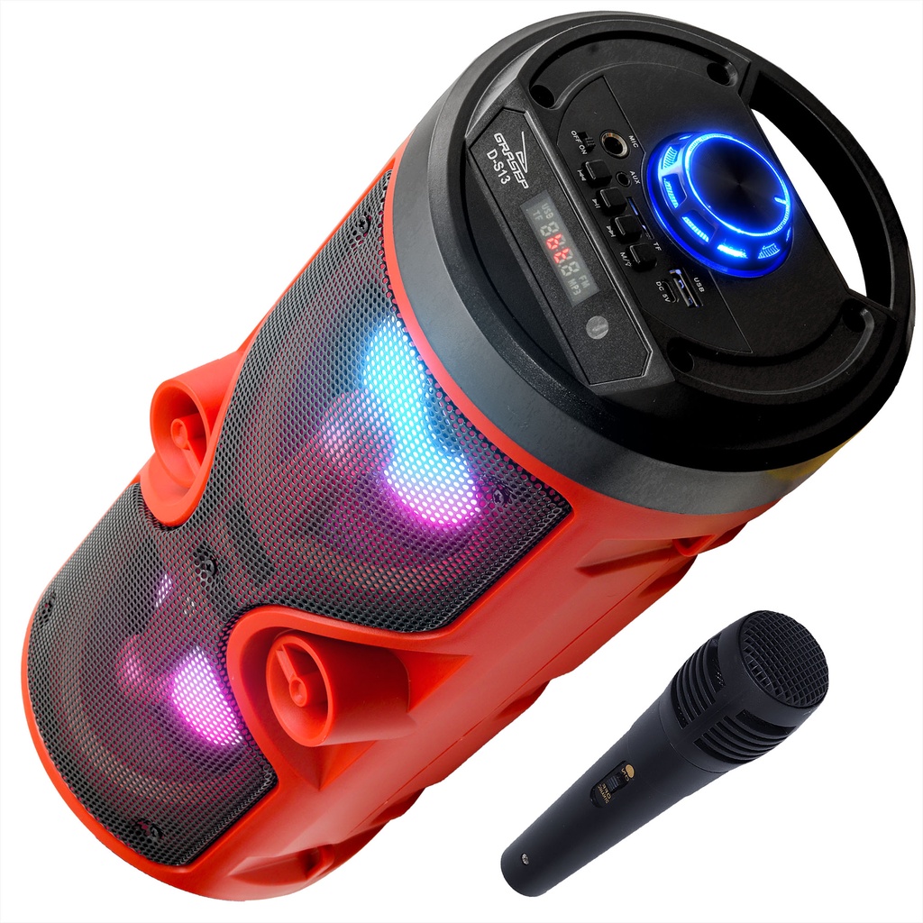 Caixa Som Com Controle Amplificada Bluetooth LED RGB Aux P2 Micro SD USB Radio FM Com Microfone Karaoke