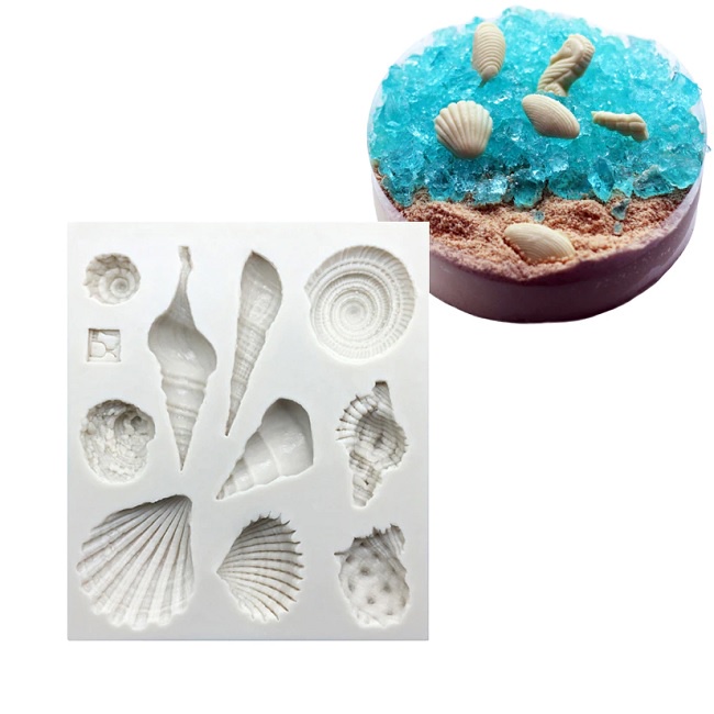 Molde de Silicone Mini Conchas - Molde de Silicone para Artesanato e Confeitaria Tema Fundo do Mar