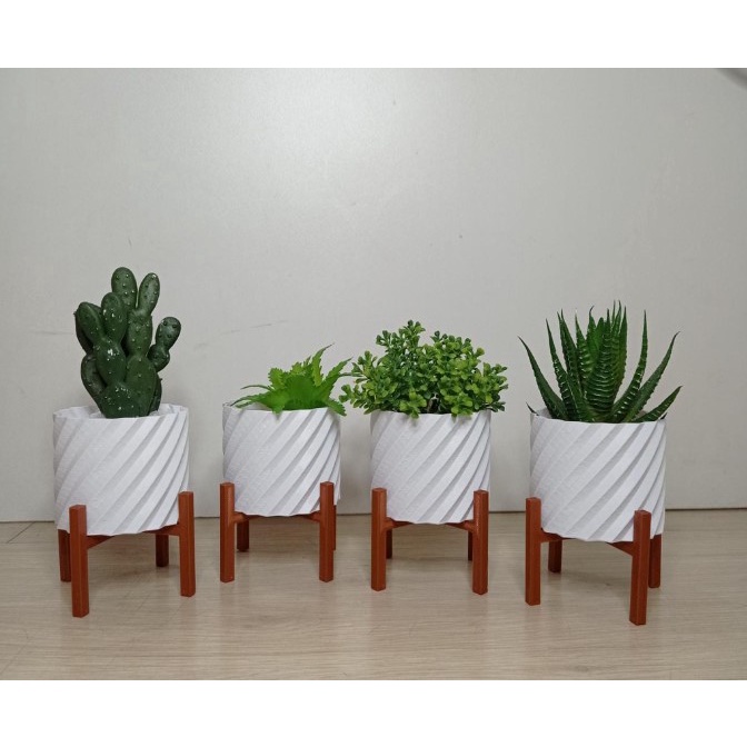 Kit 4 Vasos com Suporte Elevado Suculentas Cactos Cachepot Cachepô Decorativo Para Plantas Artificiais e Naturais