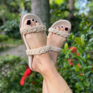 Birk Chinelo byrk rasteira sandália feminina conforto de tiras trançadas off white branca