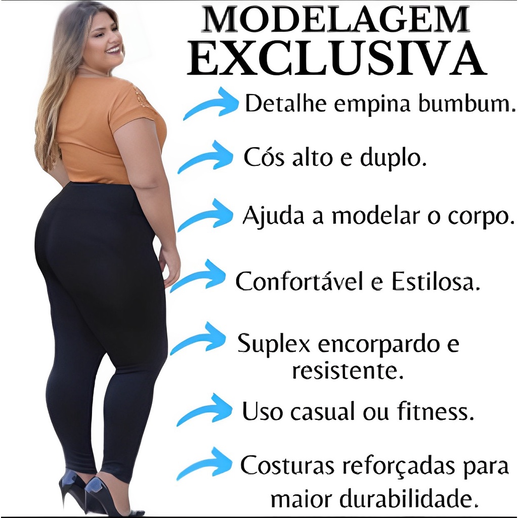 Calça Legging Feminina Cós Alto Pala Dupla Fitnes Academia Suplex