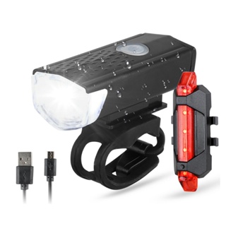 Kit Farol Bike + Lanterna Traseira Led Vermelha Recarregável Usb Bike 300 Lumens