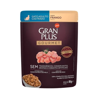 Ração Úmida Sachê GranPlus Gourmet Gatos Adultos Castrados Frango 85g
