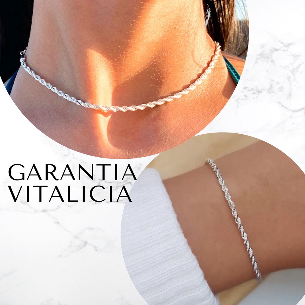 Cordão Baiano e pulseira trançada conjunto em Prata 925 original Cordão Trançado colar feminino