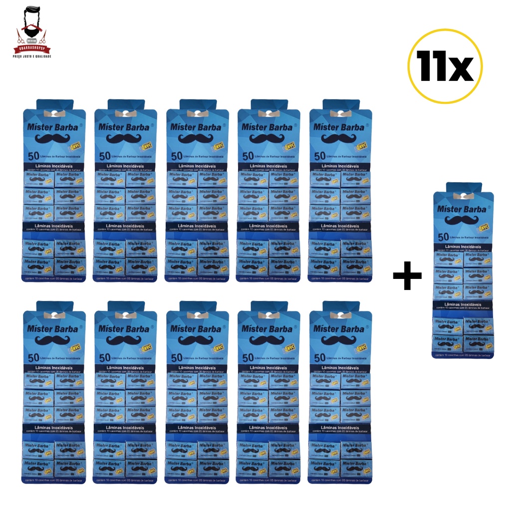Lâmina De Barbear Mister Barba 10 Cartelas Com 50 Lâminas