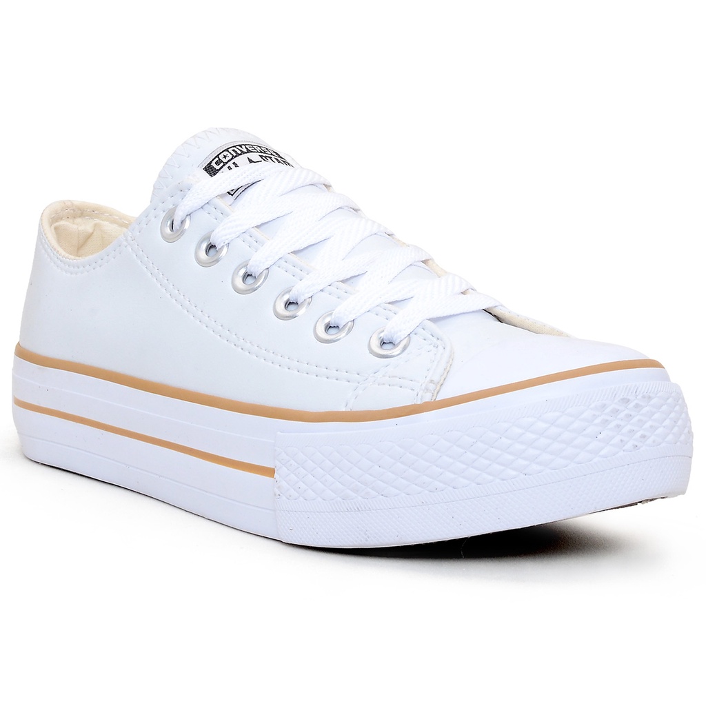 All star plataforma feminino branco couro linha preta - Kepucce Shoes